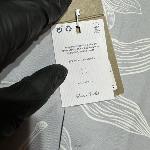 Porter & Ash Shirt Men's L Gray Floral Button Hawaiian Kinetic Stretch - Picture 5 of 15